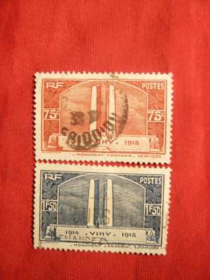 Serie- Monument Vimy-pt. canadieni -1936 Franta 2 val.stamp. foto