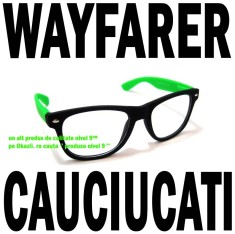 WAYFARER CAUCIUCATI Ochelari Nerd Geek cu Lentile Transparente Negri cu Verde Neon Rame pe Negru Rama Neagra foto