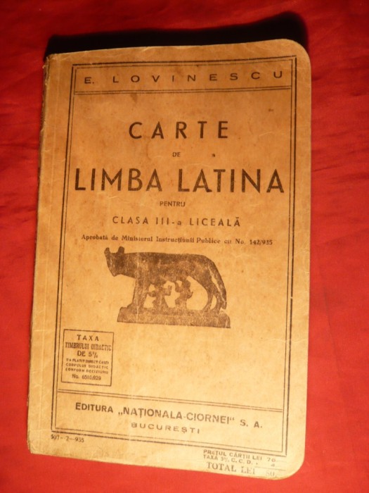 E. Lovinescu - Carte Limba Latina - Cls.IIIa liceala 1935