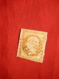 Timbru 10 Cent 1853 brun-galben Franta ,stamp.romb cifre