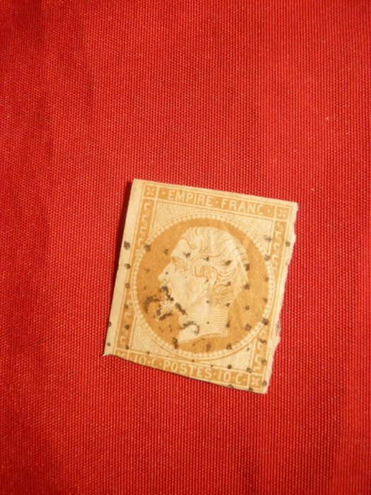 Timbru 10 Cent 1853 brun-galben Franta ,stamp.romb cifre