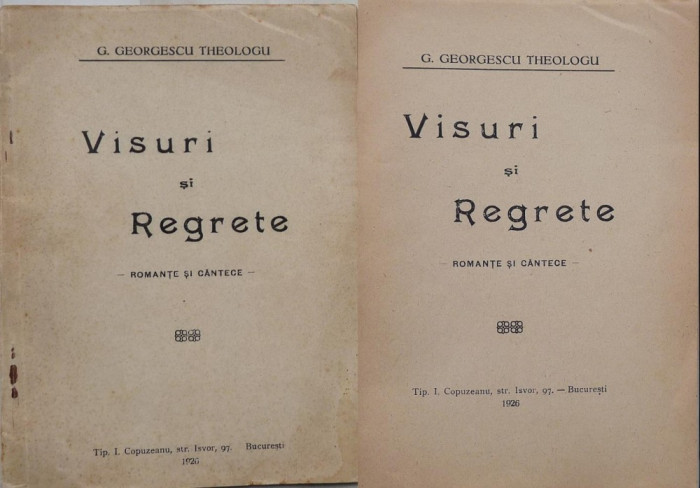 G. George Theologu , Visuri si Regrete , romante si cantece , 1926 , editia 1