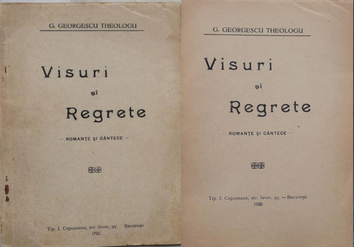 G. George Theologu , Visuri si Regrete , romante si cantece , 1926 , editia 1