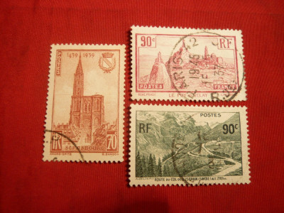 3 Serii -Arhitectura , Peisaje 1933-1939 Franta 1+1+1 ,stamp. foto
