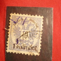 Timbru supratipar 1 Piastru pe 10 Kr.albastru Levant stamp.