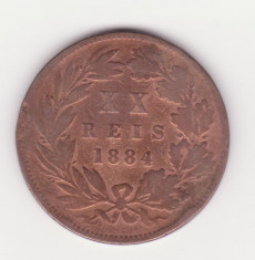 Moneda Portugalia - 20 Reis 1884 foto