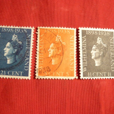 Serie 25 Ani R.Wilhelmina 1938 Olanda , 3 val.stamp.