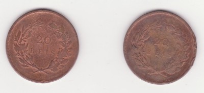 Moneda Portugalia - 20 Reis 1891 - litera A foto
