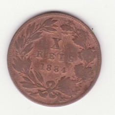 Moneda Portugalia - 10 Reis 1884 foto