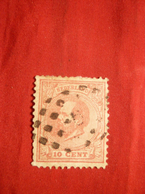 Timbru 10 C rosu 1872 Olanda -Wilhelm III ,stamp. foto