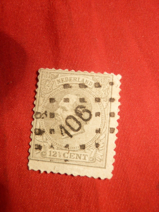 Timbru 12 1/2 C gri 1872 Olanda -Wilhelm III ,stamp.