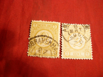 2 Timbre 2C galben si bistr. 1876 Olanda ,stamp. foto