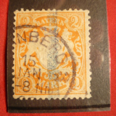 Timbru 2 M galben 1890 Bavaria ,filigr.3 ,stamp.