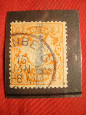 Timbru 2 M galben 1890 Bavaria ,filigr.3 ,stamp. foto