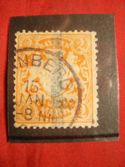 Timbru 2 M galben 1890 Bavaria ,filigr.3 ,stamp.