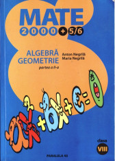 MATE 2000+ 5/6 ALGEBRA, GEOMETRIE PARTEA A II A - CULEGERE PT CLASA A VIII A de ANTON NEGRILA ED. PARALELA 45 foto