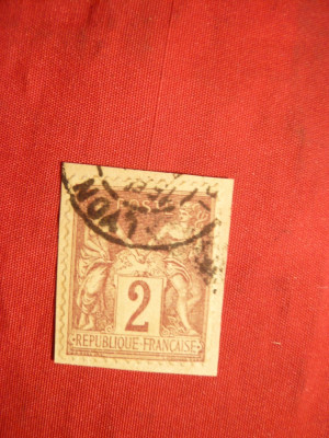 Timbru 2 C brun Alegorie 1877 Franta ,pe fragm. ,stamp. foto