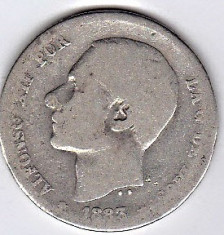 2.Spania UNA PESETA 1883 argint 5 gr. 0.835,Alfonso XII,COTATIE RIDICATA foto