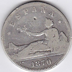 2.Spania 2 PESETAS 1870 argint 10 gr. 0.835, COTATIE RIDICATA