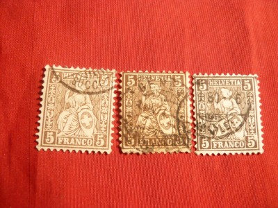 Set 3 Timbre 5 C 1862 ,Elvetia , stamp.-var. de culoare foto