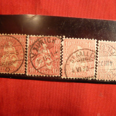 Set 4 Timbre 10 C 1867 ,Elvetia , stamp.-var. de culoare