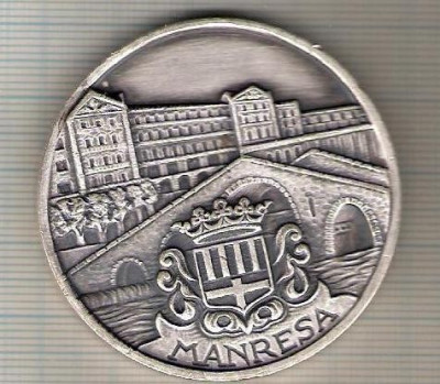 C05 Medalie Manresa -1976 -Turneul Amicii ,,Trei seturi&amp;quot;(tenis?)Spania- marime circa 50 mm -greutate aprox. 67 gr-starea care se vede foto