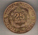 C07 Medalie Teatrul Muzical N.Leonard Galati - ,,25&quot; -1956-1981 - marime circa 50 mm -greutate aprox. 75 gr-starea care se vede