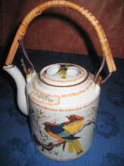 Splendid ceainic din ceramica cu model natural cu flori si pasarele foto