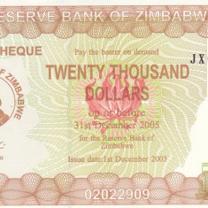 Bancnota Zimbabwe (Bearer Cheque) 20.000 Dolari 2003 - P23e UNC