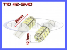 BEC AUTO LED LEDURI POZITIE T10 (W5W) - 42 SMD - POZITII, PLAFONIERA, NUMAR - CULOARE ALB XENON 6000K foto