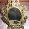 Frumoasa oglinjoara de dama miniatura de masa in stil Baroc din metal bronzuit