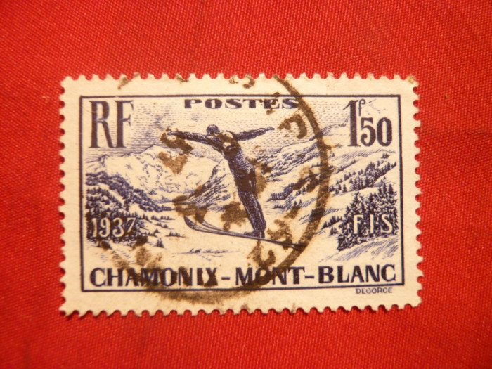Serie- Campionat Mondial Sky- Chamonix 1937 Franta ,1 val.stamp.