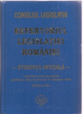 (C1606) REPERTORIUL LEGISLATIEI ROMANIEI - EVIDENTA OFICIALA -, EDITURA LUMINA LEX, BUCURESTI, 2005, EDITIA A IX-A, 2248 PAGINI
