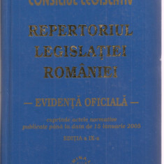 (C1606) REPERTORIUL LEGISLATIEI ROMANIEI - EVIDENTA OFICIALA -, EDITURA LUMINA LEX, BUCURESTI, 2005, EDITIA A IX-A, 2248 PAGINI