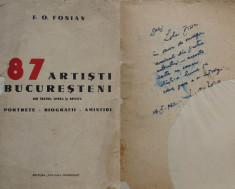 F. O. Fosian , 87 artisti bucuresteni din teatru , opera si revista ; Portrete , biografii , amintiri , interbelica , cu autograf foto