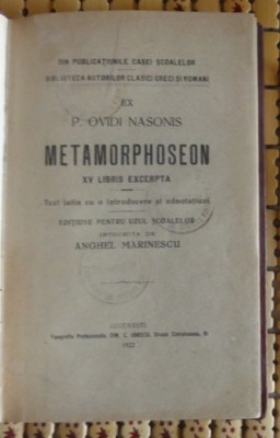 Ovidiu Metamofoze XV Libris Excerpta text latin 1922 legata foto
