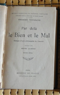 Fr. Nietzsche Par Dela Le Bien Et Le Mal Mercure de France 1917 legata foto