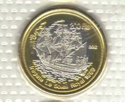 bnk mnd Bassas de India 200 franci 2012 proof , vapor , bimetal foto