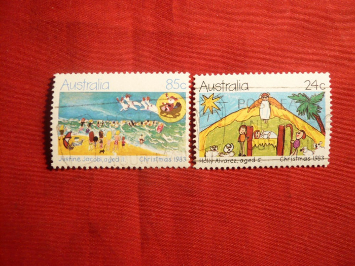 Serie - Craciun - Desene Copii -Australia 1983 , 2 val. stamp.