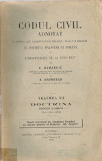 C. Hamangiu / N. Georgean - Codul civil adnotat ( volumul VII ) 1931 foto