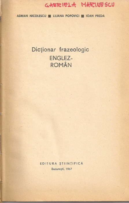 Nicolescu / Popovici / Preda - Dictionar frazeologic englez - roman