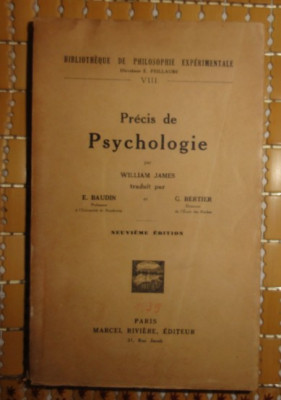 William James Precis de Psychologie IX-eme ed. Paris 1939 traducerea franceza foto