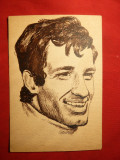 Portret in tus al artistului P. Belmondo , 7,8 x11,3 cm - vechi