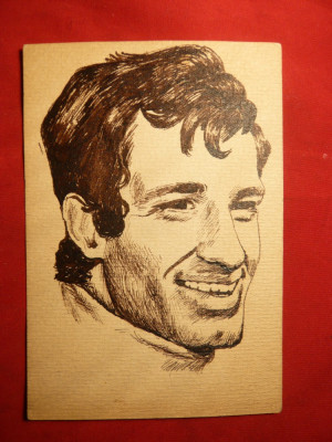 Portret in tus al artistului P. Belmondo , 7,8 x11,3 cm - vechi foto