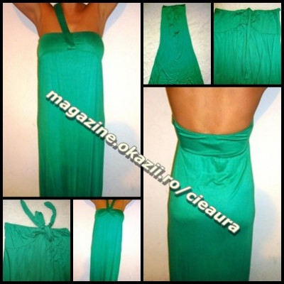 ROCHIE LUNGA VERDE MARIN BUMBAC FIN CU / FARA BRETELE VARA PLAJA CLUB ZI SEARA ROCHII made in ITALY foto