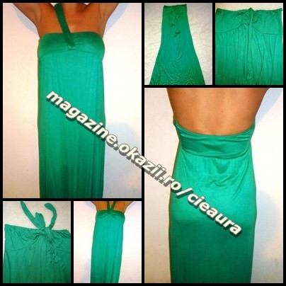 ROCHIE LUNGA VERDE MARIN BUMBAC FIN CU / FARA BRETELE VARA PLAJA CLUB ZI SEARA ROCHII made in ITALY