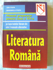 &amp;quot;LITERATURA ROMANA - MANUAL PREPARATOR PENTRU CLASA a VII-a&amp;quot;, Ion Popa / Marinela Popa, 2001. Absolut noua foto