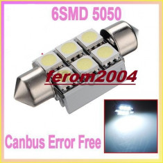 Led bec C5W FESTOON SOFIT CANBUS 6 SMD 5050 36 mm alb, fara eroare de bec ars foto