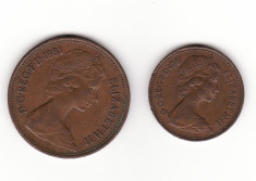 Marea Britanie - Set 2 monede: 1 new penny 1981+2 new pence 1981, impreuna foto