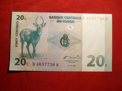 Bancnota 20 Centimes 1997 CONGO , cal.NC foto